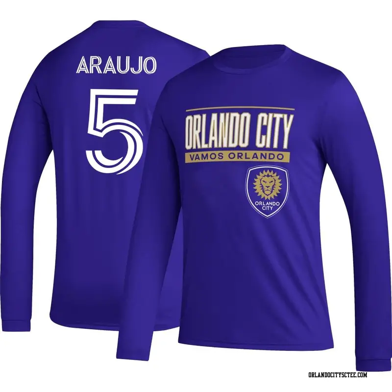 Men's Orlando City SC ＃5 César Araujo Purple Name & Number Club Long Sleeve T-Shirt