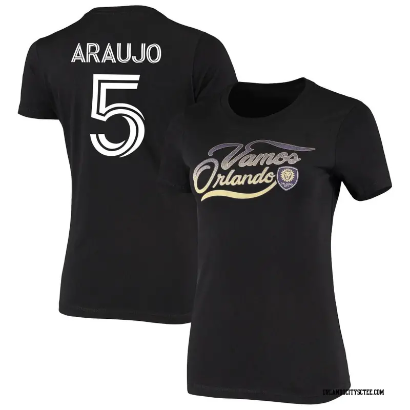 Women's Orlando City SC ＃5 César Araujo Black Name & Number Vamos Fade T-Shirt