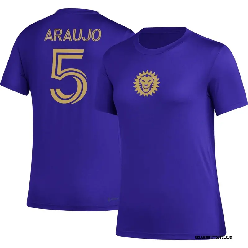 Women's Orlando City SC ＃5 César Araujo Purple Name & Number Icon T-Shirt
