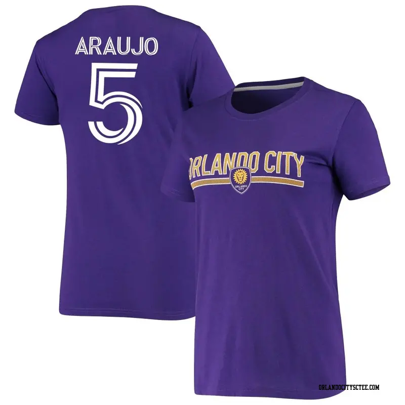 Women's Orlando City SC ＃5 César Araujo Purple Name & Number Last Line Go-To Performance T-Shirt