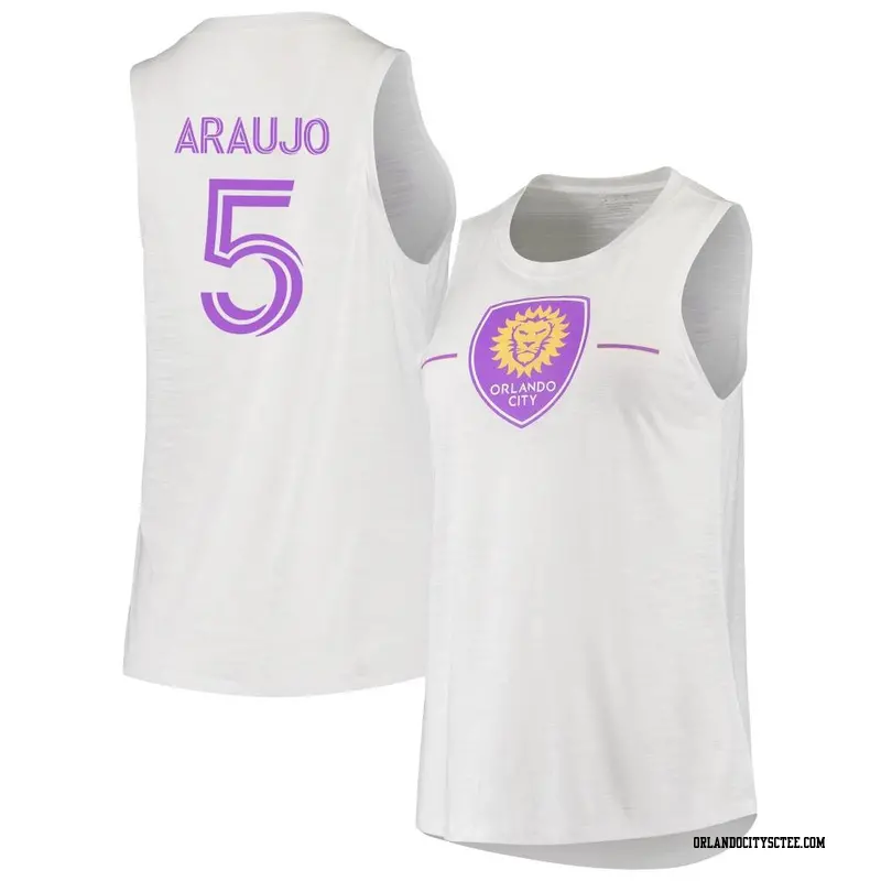 Women's Orlando City SC ＃5 César Araujo White Name & Number Slub Tank Top