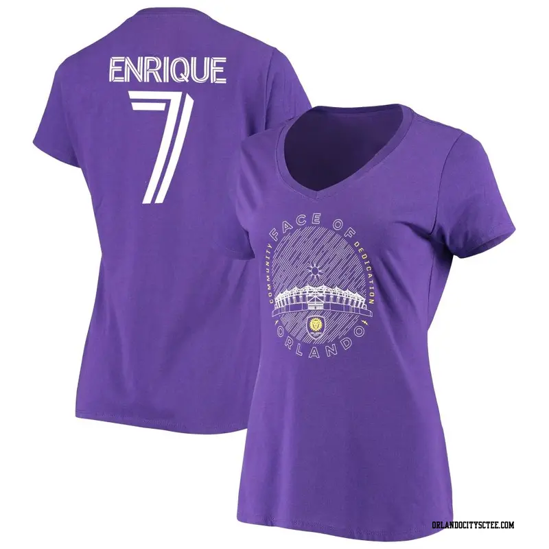 Women's Orlando City SC ＃7 Ramiro Enrique Purple Name & Number Grupo V-Neck T-Shirt