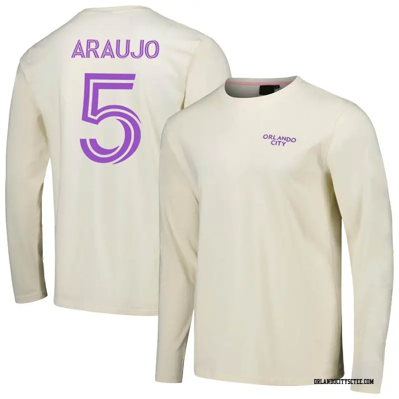 Youth Orlando City SC ＃5 César Araujo Cream Name & Number Local Heavy Long Sleeve T-Shirt