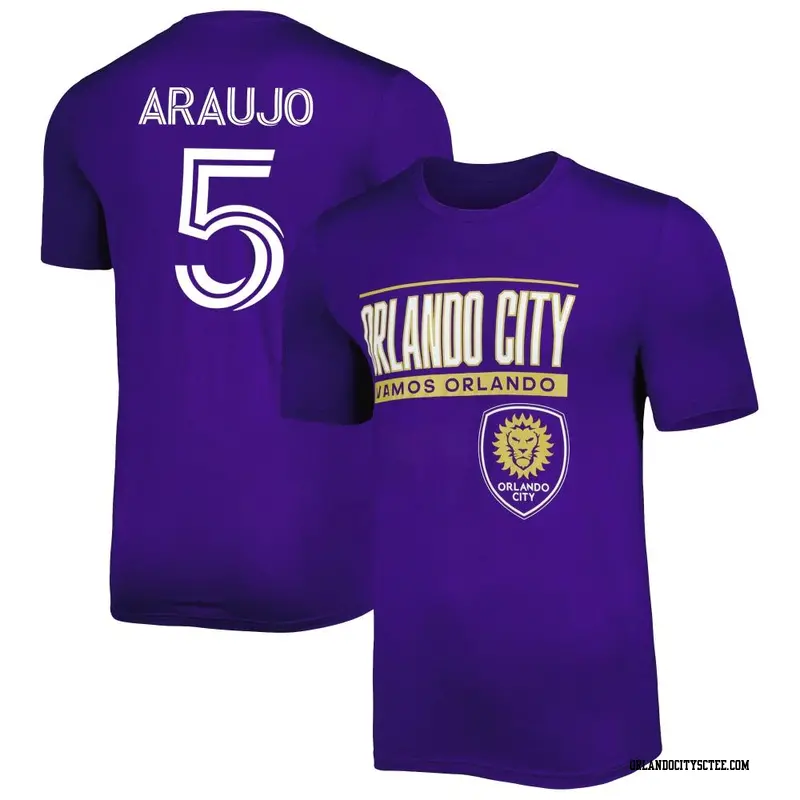 Youth Orlando City SC ＃5 César Araujo Purple Name & Number Club Performance T-Shirt