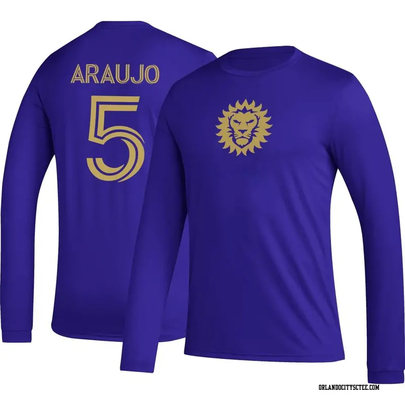 Youth Orlando City SC ＃5 César Araujo Purple Name & Number Icon Long Sleeve T-Shirt