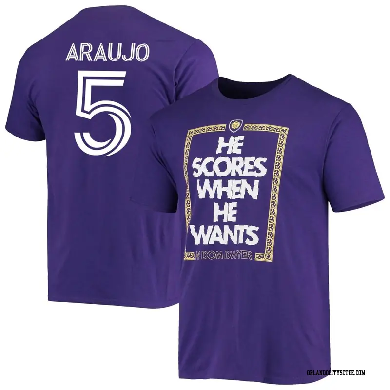 Youth Orlando City SC ＃5 César Araujo Purple Name & Number Want Score T-Shirt