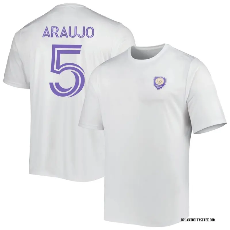 Youth Orlando City SC ＃5 César Araujo White Name & Number Terminal Tackle T-Shirt
