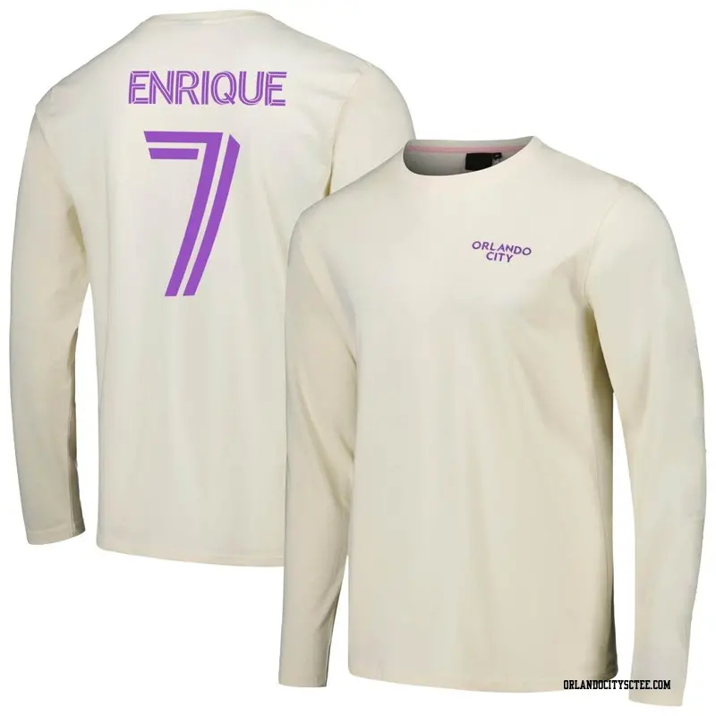 Youth Orlando City SC ＃7 Ramiro Enrique Cream Name & Number Local Heavy Long Sleeve T-Shirt